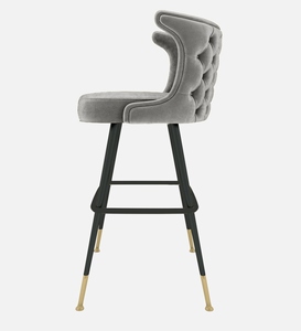 Elegante Silla de Bar Comercial con Respaldo de Terciopelo, Gris, Moderna y Lujosa, Taburete de Altura de Barra, Tapicería de Cuero PU, Estructura Metálica Ajustable - Product Image 5