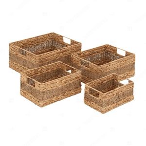 TUCK-AWAY <b>Storage</b> Baskets Seagrass Hyacinth Basket Rectangle <b>Box</b> <b>Trunk</b> For Decor Bedroom Bathroom Organizer Cut-out Handles - Product Image 2