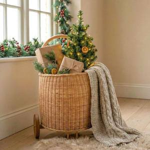 กระเป๋าเดินทางแบบรถเข็นหวายธรรมชาติสำหรับเด็ก ของเล่นแบบเข็น  ตะกร้าใส่ของแบบเป็นมิตรกับสิ่งแวดล้อม - Product Image 1