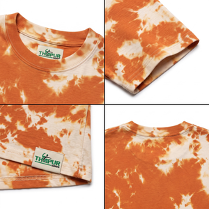 Camiseta de Manga Corta con Cuello Redondo y Estampado Tie-Dye Naranja 100% Algodón para Mujer - Product Image 4
