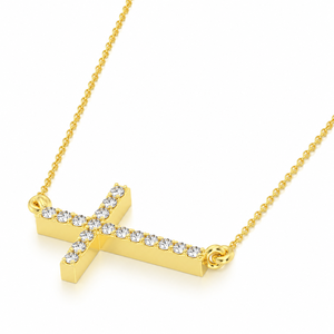 Collar con Colgante de Cruz Cristiana Mini Lateral Personalizada de Oro Sólido de 10K con Diamantes Naturales, Estilo Hip Hop de Moda - Product Image 1