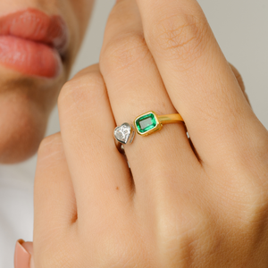 18K Gold Two-Toned Emerald and Diamond Statement Ring for Women - Product Image 1