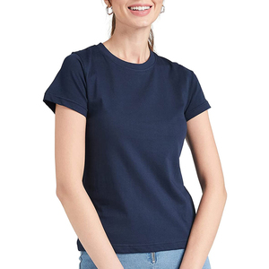 เสื้อยืดคอกลมสีกรมท่าสำหรับผู้หญิง แขนสั้น สีพื้น ผ้าฝ้ายเจอร์ซีย์ 100% สวมใส่สบาย ระบายอากาศได้ดี เหมาะกับทุกฤดูกาล - Product Image 5