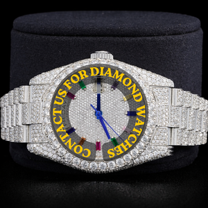 Reloj de Diseño Único con Esfera Redonda de Cristal, Dorado Blanco, Completamente Adornado con Piedras, Estilo Hip Hop, Movimiento de Cuarzo, Fecha Automática, Disponible a un Precio Competitivo - Product Image 5