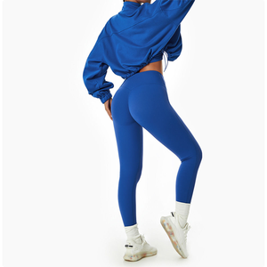 Conjunto de leggings de cintura alta color lavanda para mujer, top corto con capucha de manga larga, ajuste ceñido de longitud completa, transpirable, de elastano y poliéster, informal. - Product Image 2