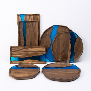 Most Popular Customized Black Walnut <b>Tray</b> Solid Wood Resin <b>Tea</b> <b>Tray</b> Luxury Dim Sum Dessert Food Serving <b>Tray</b> - Product Image 2