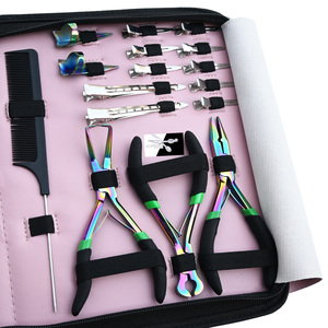 Kit d'outils pour extensions capillaires en kératine Rainbow, aiguilles à micro-perles en acier inoxydable, crochets, pinces, avec étui à fermeture éclair - Product Image 4