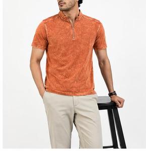 Men's <b>Orange</b> Solid Color Short Sleeve Knitted <b>Polo</b> <b>Shirt</b> Breathable Casual Style Regular Length - Product Image 2