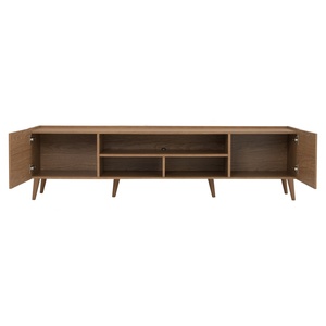 Modern Laminated Board TV Cabinet Oak Wood Finish Low board Media Console Entertainment Center with Double Storage Open <b>Doors</b> - Product Image 4