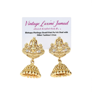 Vintage Laxmi Jhumka Earrings-Stainless Steel Hoop & Stud with Diamond Pearl & Zircon - Product Image 2