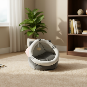 Cuccia per Gatti Yommy a Forma di Grotta 40x40x34cm, Letto Morbido in Pile Corallo per Gatti da Interno, Design Carino per Tutte le Stagioni - Product Image 3