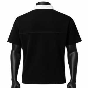 Men's Black Short Sleeve Polo <b>Shirt</b> With White <b>Collar</b> Regular Fit Casual Knitted <b>T</b>-<b>Shirt</b> - Product Image 3
