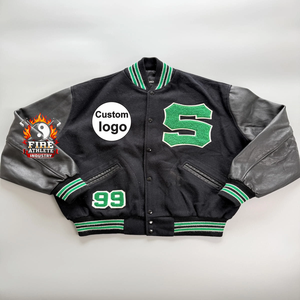 Abrigos Varsity de Lana Superior para Mujer, Chaqueta Letterman Vintage con Mangas de Cuero y Lana Negra, Chaqueta Varsity - Product Image 1