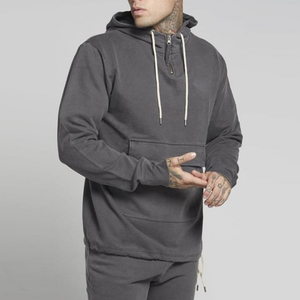 Ensemble sweat-shirt à capuche et jogging gris pour homme, 100% coton, longueur intégrale, tenue décontractée, couleur unie, respirant, vêtements d'automne - Product Image 3
