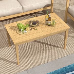 Table basse d'extérieur en teck de 20 pouces x 35,5 pouces avec plateau à lattes pour balcons - Product Image 6