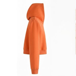 New Demand Custom Logo Women's Orange Cropped Hoodie Long Sleeve <b>Zipper</b>-Up Knitted Sweatshirt Autumn Wear Solid Color Winter - Product Image 4