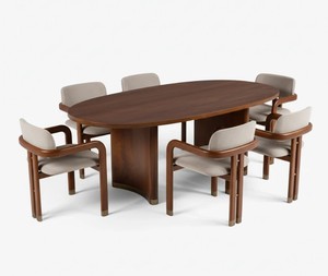 Ensemble de salle à manger en bois de style moderne du milieu du siècle, table ovale avec 6 chaises rembourrées, meubles durables pour la salle à manger - Product Image 2