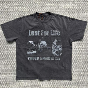 เสื้อยืดทรงบ็อกซี่สไตล์วินเทจสำหรับผู้ชาย ผ้าฝ้ายออร์แกนิค 100% แบบถัก สกรีนลาย พิมพ์โลโก้ตัวอักษรประดับเพชร - Product Image 5