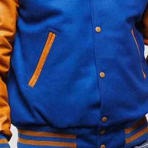 Blouson Bomber Varsity pour Homme en Laine Noire et Cuir, Corps en Laine Premium, Manches en Cuir Véritable, Poignets Côtelés et Boutons Pression, Style Urbain - Product Image 4