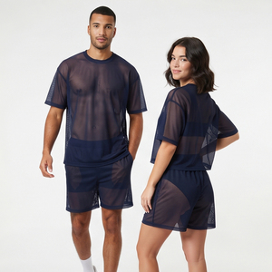 <b>Transparent</b> Mesh Summer <b>Shorts</b> Set <b>Men</b> Women Crew Neck T-Shirt And <b>Shorts</b> Lightweight Drop Shoulder Mesh Tee Tops - Product Image 6