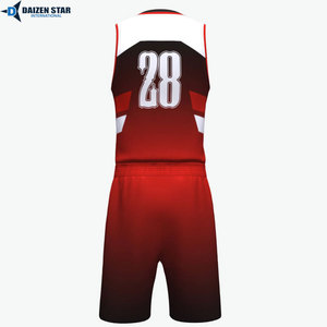 Custom Basketball Jersey Set Red Black V-Neck Sleeveless Heat-Transfer Printed Mesh Moisture Wicking Polyester Elastic Waist - Product Image 5