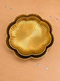 Assiette décorative en métal doré en forme de fleur, style glamour poli, vaisselle de fête - Product Image 6