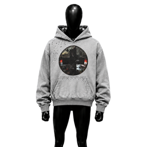 Vente en gros : Sweat à capuche oversize gris délavé en molleton épais, style décontracté et moderne, avec imprimé graphique en coton doux, style urbain - Product Image 1