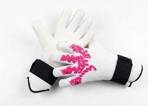 ถุงมือผู้รักษาประตูฟุตบอลสีขาว ลาเท็กซ์ สีชมพู ลายนูน 3 มิติ กันลื่น สายรัดข้อมือปรับได้ ปิดด้วยแถบตีนตุ๊กแก อุปกรณ์กีฬาสำหรับทุกเพศ - Product Image 3