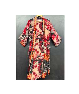 Kimono de Seda Crepé Suave Vintage de Lujo para Mujer |   Estampado floral hecho a mano con cuello en V y cintura elástica de manga corta |   Primavera Verano - Product Image 1