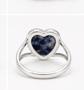 Anillo de Boda de Plata de Ley Ha Gems, Joyería India Clásica, Sodalita Natural, Corte Ovalado, Engaste de Bisel con Gema en Forma de Corazón, Original - Product Image 3