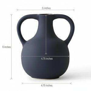 Vase à fleurs en céramique noire mate à double poignée, vase décoratif de table pour la maison, les mariages et l'aménagement d'étagères - Product Image 5