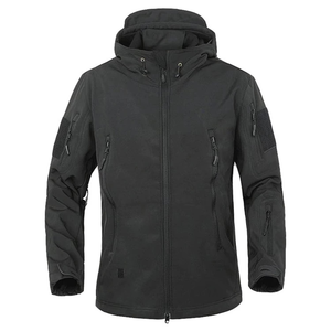 Veste en polaire à capuche noire pour homme, coupe-vent, fermeture éclair, vêtements d'hiver décontractés, coupe régulière, couleur unie, matière polyester - Product Image 5