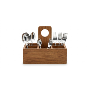 Wooden Cutlery Holder With 3 Compartments & Handle Multipurpose Silverware <b>Caddy</b> And Utensil Organizer For <b>Kitchen</b> Dining Table - Product Image 1