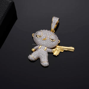 Collier de luxe hip-hop bling-bling avec pendentif personnage de dessin animé et diamant de laboratoire, bijoux urbains - Product Image 1