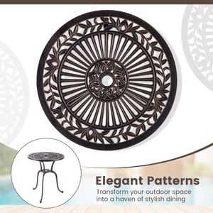 Tavolo da Bistrot Rotondo in Alluminio Pressofuso da 24 Pollici con Foro per Ombrellone da 2 Pollici per Ambienti Esterni - Product Image 6