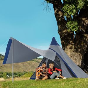 Tienda de campaña tipi azul con porche, fácil de instalar, para 2-3 personas, ideal para senderismo al aire libre - Product Image 1