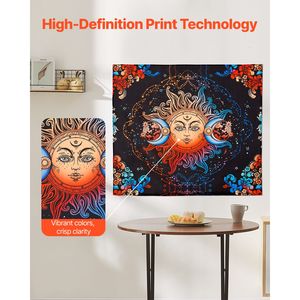 Tapisserie murale esthétique florale mystique psychédélique Soleil Lune, couverture murale vintage en polyester pour la décoration intérieure - Product Image 4