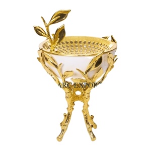 Premier nouveauté or poli métal rond encens et Bakhoor brûleur Table décorative maison parfum Oud brûleur au meilleur prix - Product Image 1