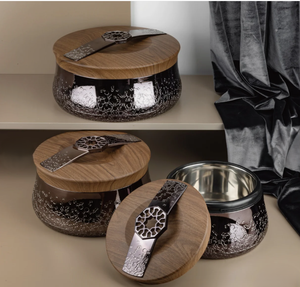 Luxury Metal Storage Jar <b>Pots</b> <b>Set</b> with Wooden Lid Stainless Steel Interior Modern Kitchen Organizer for Dry Fruits Dinnerware - Product Image 2