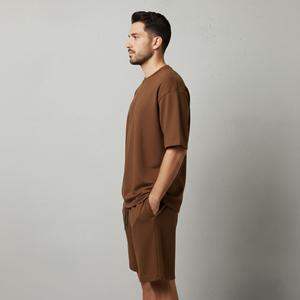 Ensemble 2 pièces pour homme, 100% coton haute qualité 220 g/m², coupe ample, respirant, épaules tombantes, couleur unie, logo imprimé numériquement DTG sur mesure. - Product Image 5