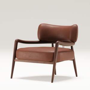 Chaise longue en teck avec finition en cuir - Product Image 1