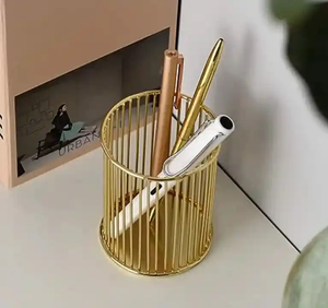 Brass Pen Holder Jar Stationery Storage Holder Brass Color Makeup <b>Brush</b> Storage Bucket Pen Holder - Product Image 6