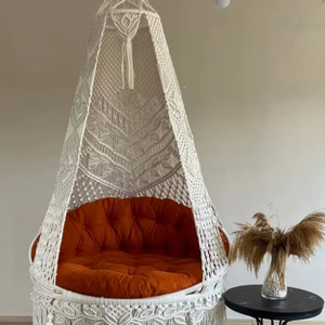 Ecru Cotton <b>Macrame</b> Swing, Hanging Chair, Hängesessel, Swing Chair, <b>Macrame</b> Rocking Swing Chair, hanging chair indoor - Product Image 1
