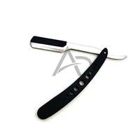 Rasoir de barbier noir argenté pour hommes, lame remplaçable, double ton, lame droite en acier inoxydable, rasoir à lame fixe