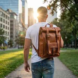 Genuine Leather Roll Top <b>Backpack</b> for College Students Vintage School Bag <b>Large</b> Capacity Travel Rucksack LTBP-0017 - Product Image 6