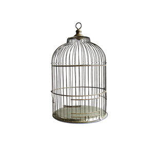 Cage à oiseaux ronde en fil de fer avec base décorative, style antique, suspendable, pour usage intérieur - Product Image 1
