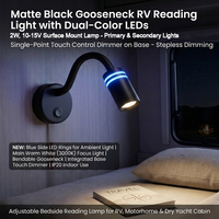 Lampe de lecture 12V RV à col de cygne avec variateur tactile, lumière bleue nocturne en alliage d'aluminium pour camping-car, caravane, bateau
