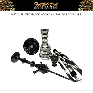 Competitive Price Good Quality Unique Design Lacquer Finish Luxury Egyptian Metal Fluted Black <b>Mini</b> Hookah Farida Logo <b>Vase</b> - Product Image 2