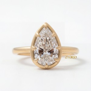 10K Gold Pear Shape Lab Grown Diamond Engagement <b>Ring</b> Modern Bezel Prong Setting <b>Solitaire</b> Wedding <b>Ring</b> Women Fine Jewelry - Product Image 1