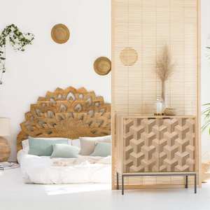 Tête de lit Vandana Vista Vertex Lotus en bois de manguier sculpté, 160 cm - Product Image 3